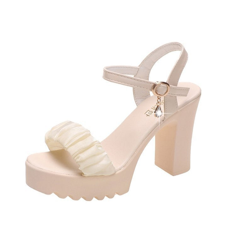HALINFER Summer High Heel Sandals Thick Bottom Waterproof Platform Women Shoes, Size: 37(Beige)