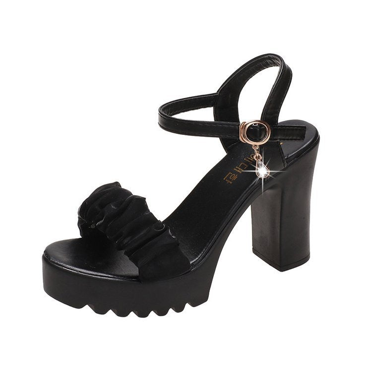 HALINFER Summer High Heel Sandals Thick Bottom Waterproof Platform Women Shoes, Size: 39(Black)