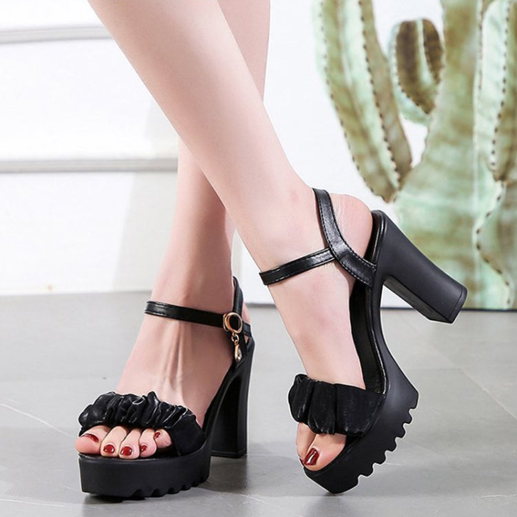 HALINFER Summer High Heel Sandals Thick Bottom Waterproof Platform Women Shoes, Size: 36(Black)