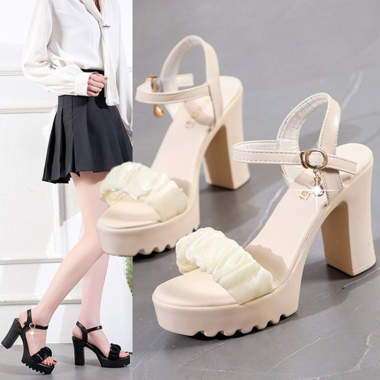 HALINFER Summer High Heel Sandals Thick Bottom Waterproof Platform Women Shoes, Size: 36(Beige)