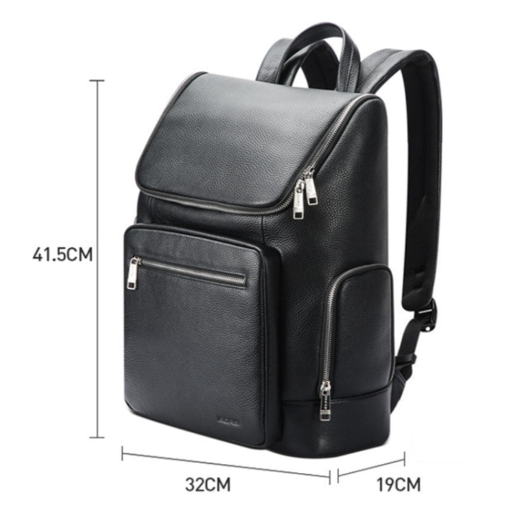 Bopai 61-122431 Large-capacity First-layer Cowhide Business Waterproof Laptop Backpack(Black)