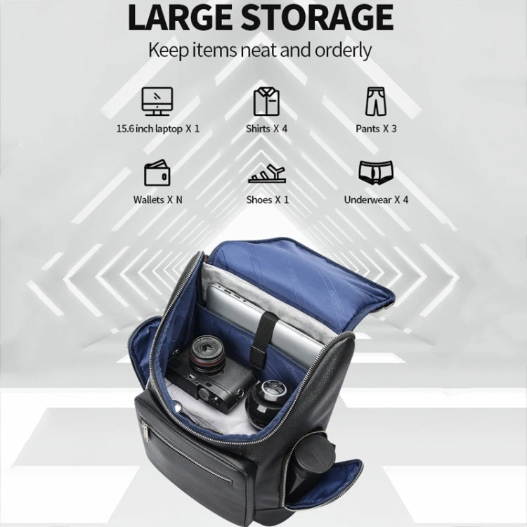 Bopai 61-122431 Large-capacity First-layer Cowhide Business Waterproof Laptop Backpack(Black)