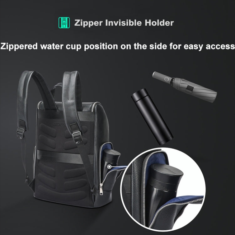 Bopai 61-122431 Large-capacity First-layer Cowhide Business Waterproof Laptop Backpack(Black)