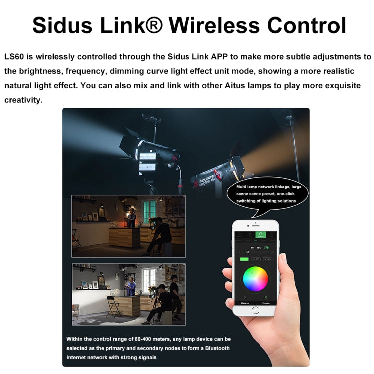 Aputure Adjustable Focus LED Photography Light Indoor Interview Video Live Fill Light, Spec: LS 60d