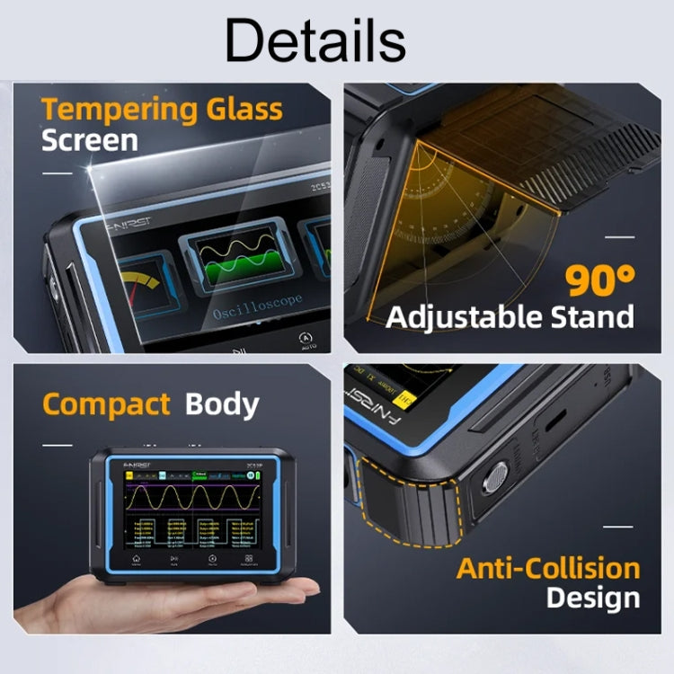 FNIRSI 2C53P Dual Channel Flat Panel Digital Oscilloscope Multimeter Signal Generator 3 In 1(Black)