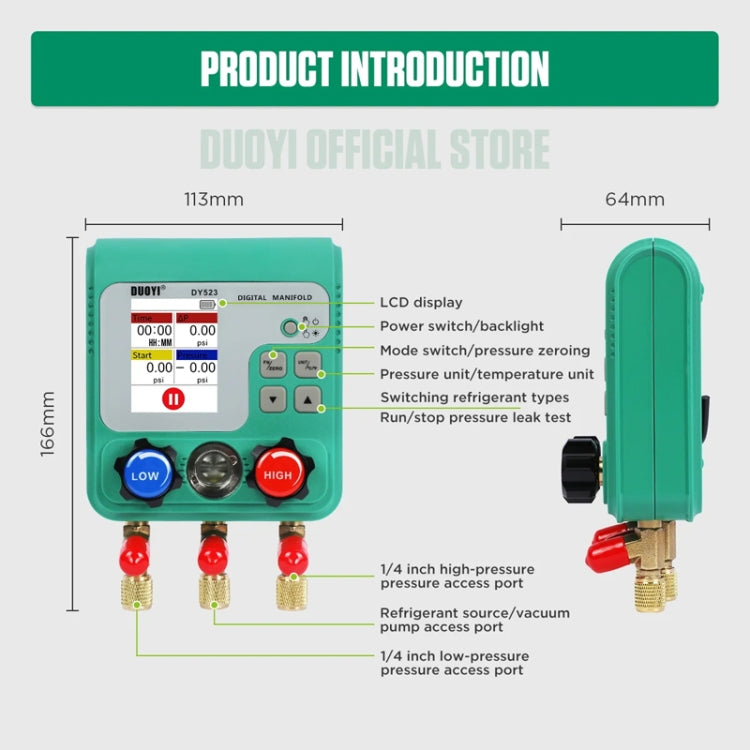 11pcs / Set DUOYI DY523 Automotive Vacuum Pressure Gauge Liquid Charge Fluorine Repair Electronic Refrigerant Meter