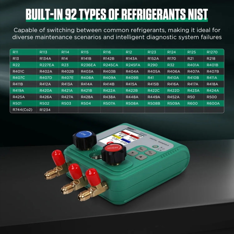 2pcs / Set DUOYI DY523 Automotive Vacuum Pressure Gauge Liquid Charge Fluorine Repair Electronic Refrigerant Meter
