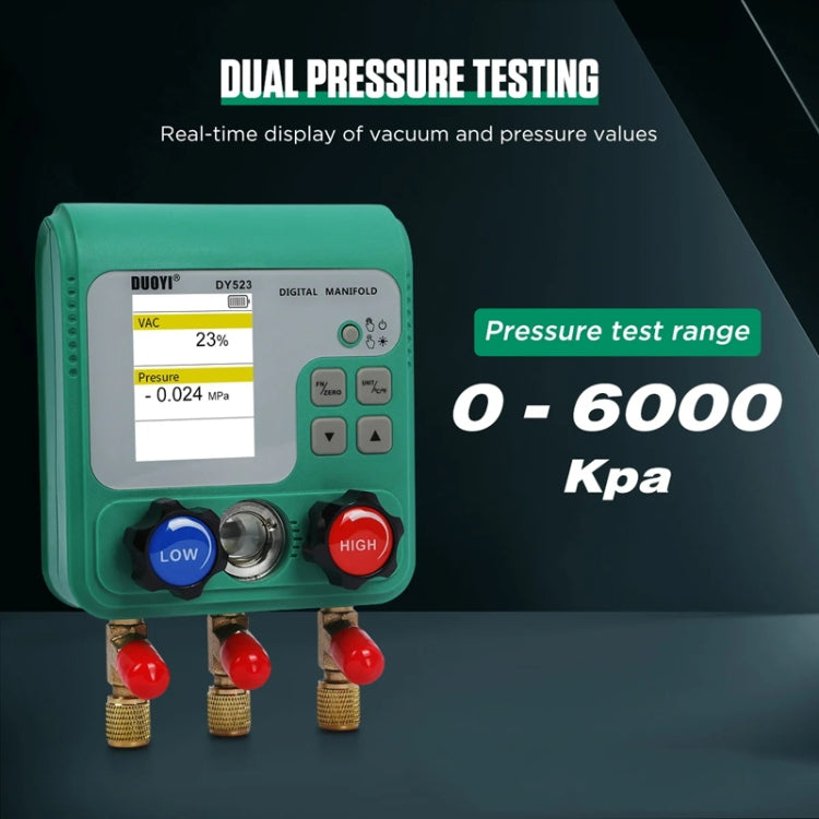 2pcs / Set DUOYI DY523 Automotive Vacuum Pressure Gauge Liquid Charge Fluorine Repair Electronic Refrigerant Meter