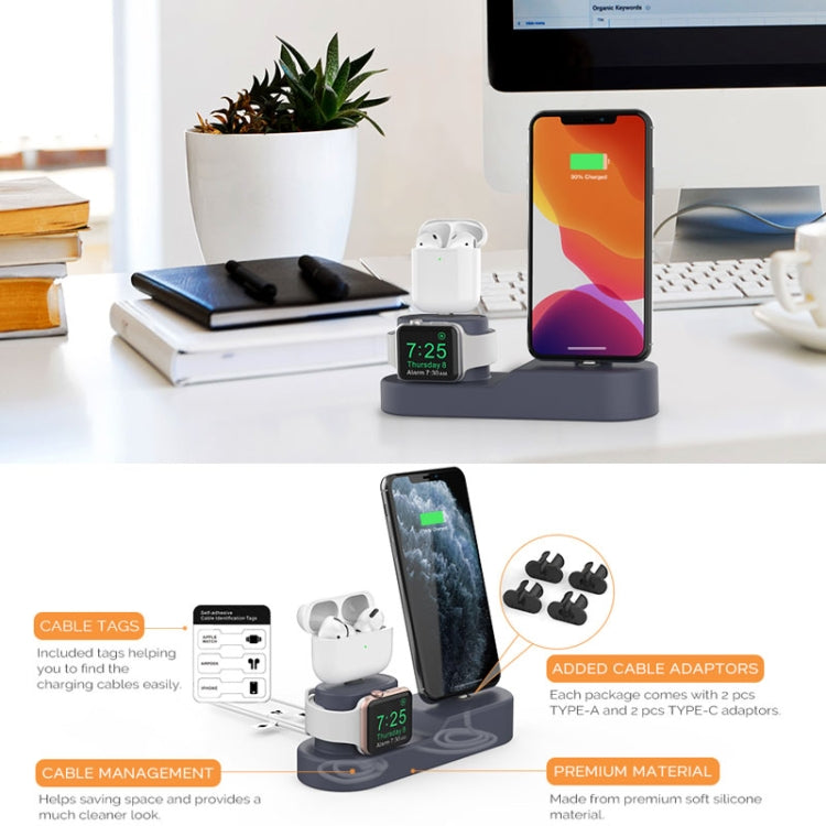 AhaStyle PT28-3 For iPhone / Apple Watch / AirPods 3 In 1 Silicone Desktop Charging Storage Base Bracket(Midnight Blue)