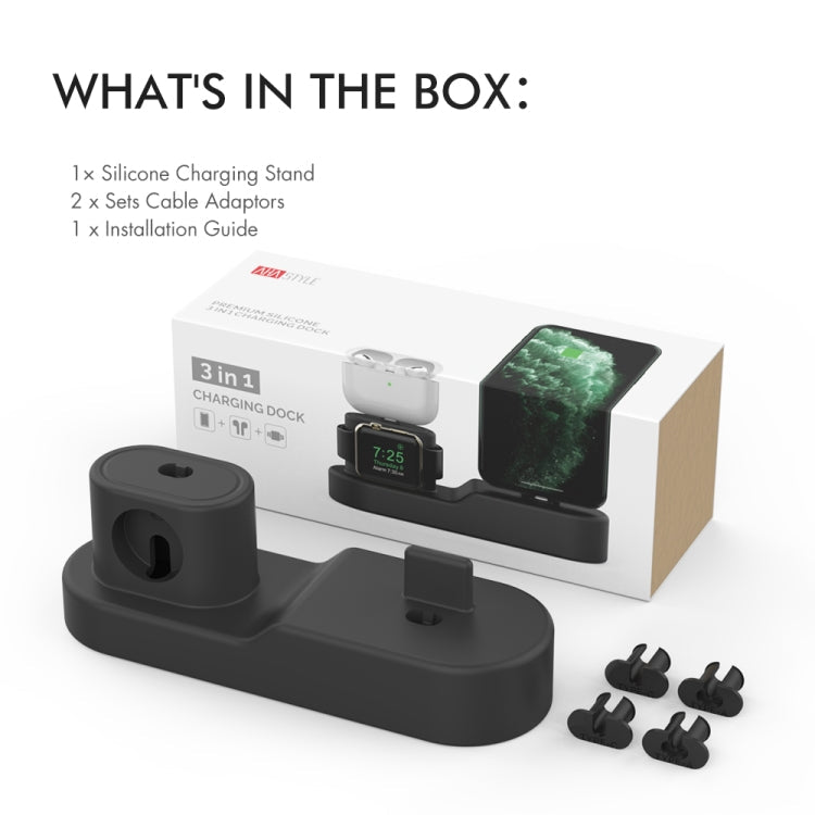 AhaStyle PT28-3 For iPhone / Apple Watch / AirPods 3 In 1 Silicone Desktop Charging Storage Base Bracket(Dark Gray)
