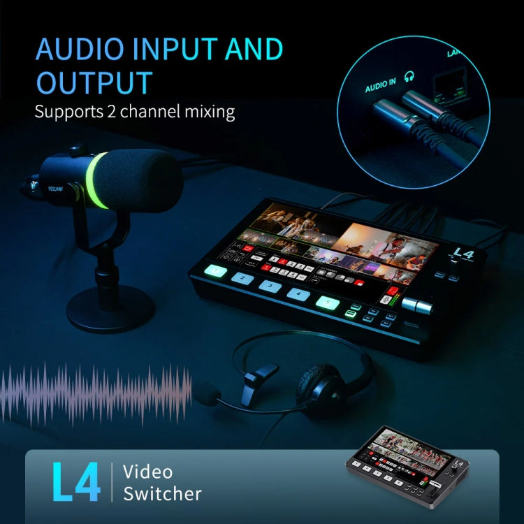 FEELWORLD L4 Multi-Camera Video Mixer Switcher 10.1" Touch Screen USB 3.0 Fast Streaming(EU Plug)