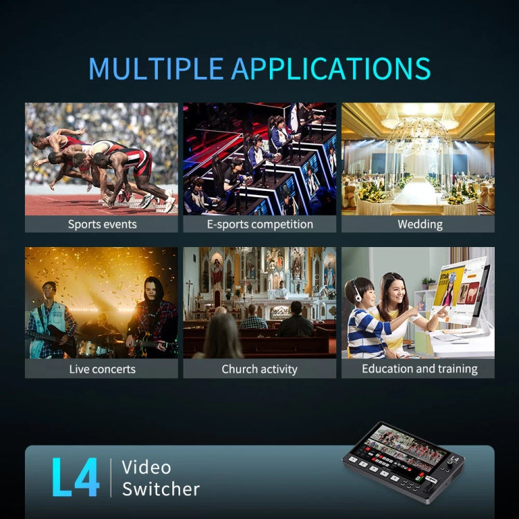 FEELWORLD L4 Multi-Camera Video Mixer Switcher 10.1" Touch Screen USB 3.0 Fast Streaming(US Plug)