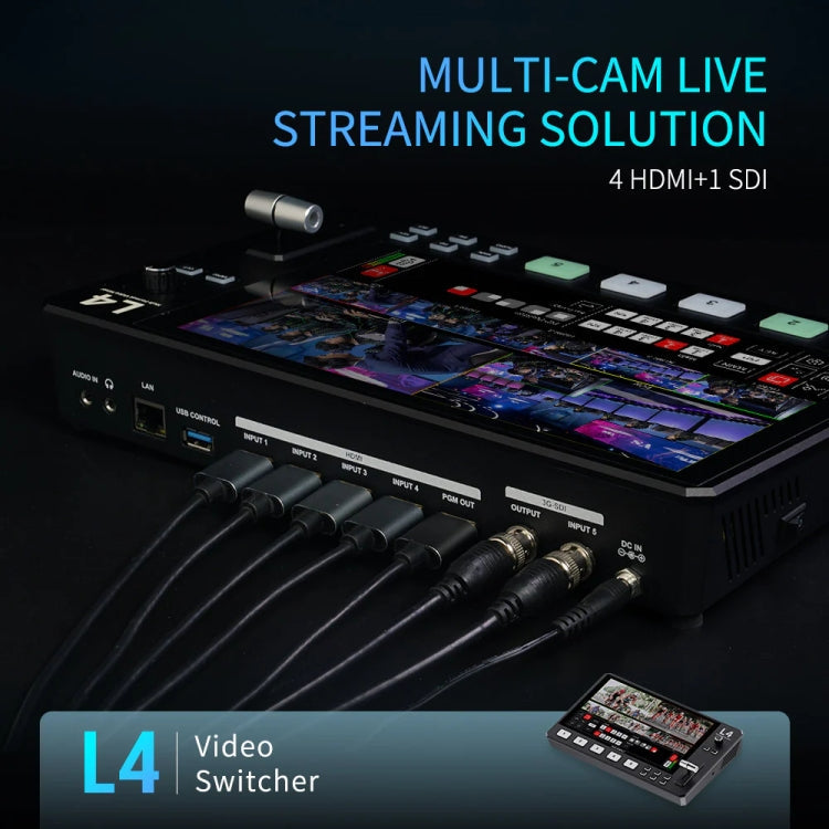 FEELWORLD L4 Multi-Camera Video Mixer Switcher 10.1" Touch Screen USB 3.0 Fast Streaming(US Plug)
