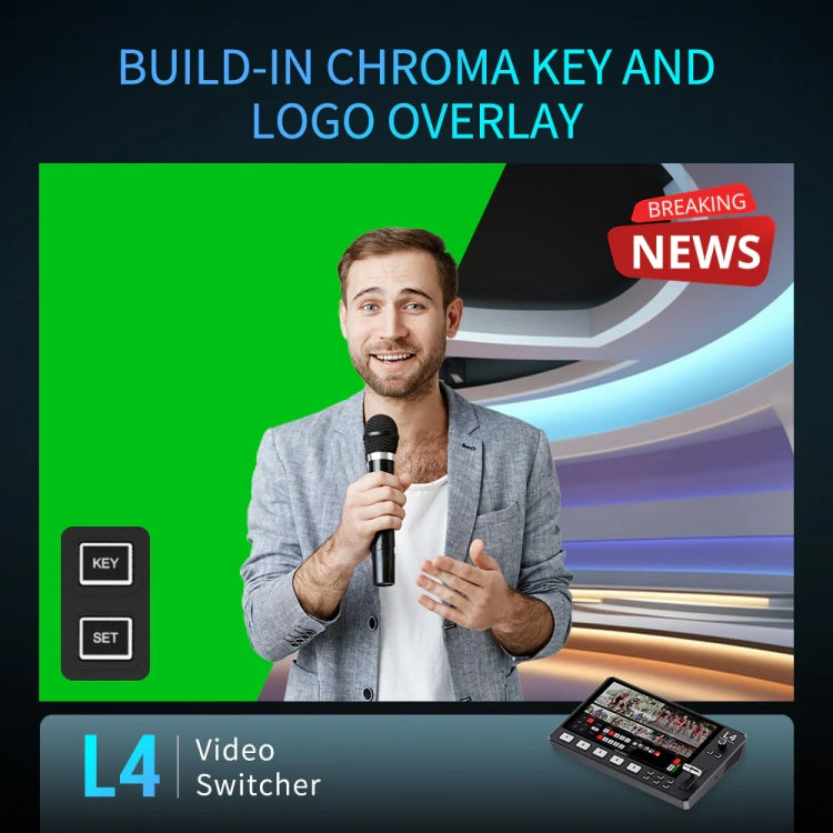 FEELWORLD L4 Multi-Camera Video Mixer Switcher 10.1" Touch Screen USB 3.0 Fast Streaming(UK Plug)