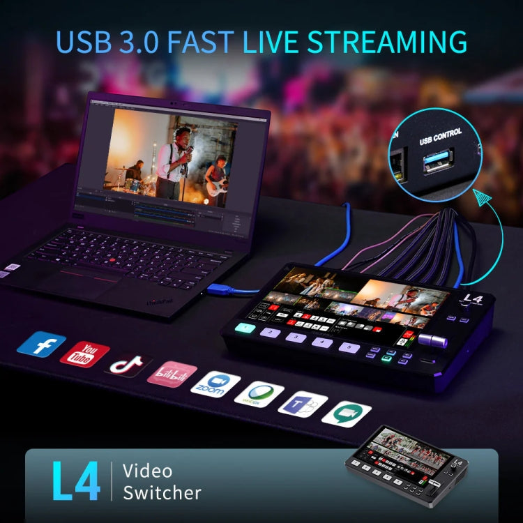 FEELWORLD L4 Multi-Camera Video Mixer Switcher 10.1" Touch Screen USB 3.0 Fast Streaming(AU Plug)