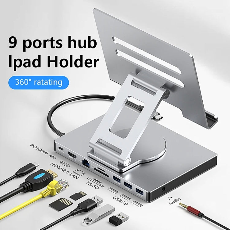 Blueendless 4K/60Hz Multifunctional Folding Tablet Type-C Docking Station Bracket, Spec: 8-in-1