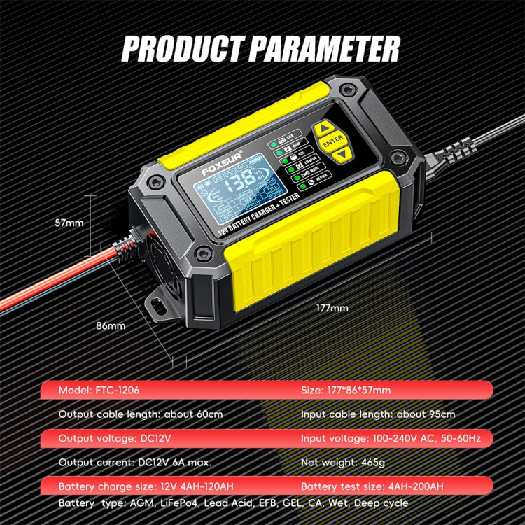 FOXSUR Cars Motorcycles 12V Lithium Cattery Charger With Battery Detection(EU Plug)