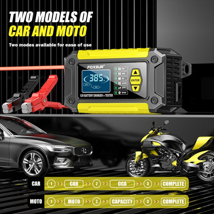 FOXSUR Cars Motorcycles 12V Lithium Cattery Charger With Battery Detection(UK Plug)