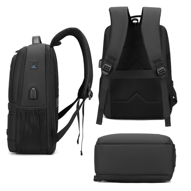 WEPOWER Men Expanded Casual Double Shoulder Bag Multifunctional USB Charging Backpack(Black)