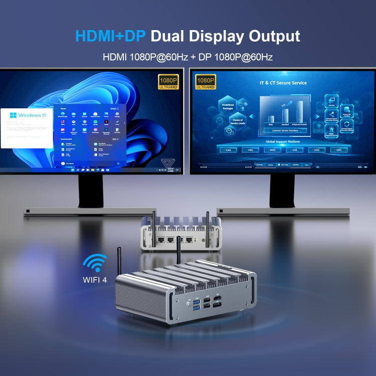 HYSTOU P09B-J4125-4L 8GB DDR4+128GB SSD Industrial Computer Soft Route From 2.5G Multi -Network HTPC Server Mini Console(With UK Adapter)