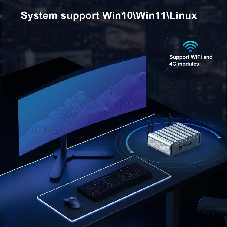 HYSTOU P09B-J4125-4L 8GB DDR4+128GB SSD Industrial Computer Soft Route From 2.5G Multi -Network HTPC Server Mini Console(With UK Adapter)