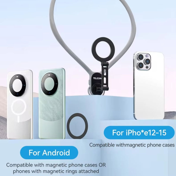 TELESIN MNM-002 Magsafe Magnetic Suction Mobile Phone Hanging Neck POV Viewing Angle Lazy Stand(Gray)