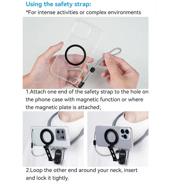 TELESIN MNM-002 Magsafe Magnetic Suction Mobile Phone Hanging Neck POV Viewing Angle Lazy Stand(Gray)
