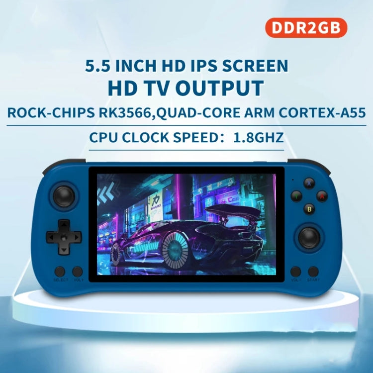 POWKIDDY X55 Game Console 5.5 Inch 1280 X 720 IPS Screen RK3566 Linux System Open-Source Retro Video Player 16GB+128GB(Blue)
