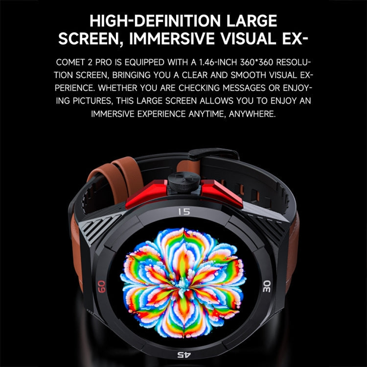 LOKMAT COMET2 PRO 1.46-Inch 5ATM Waterproof Bluetooth Call Smart Watch, Color: Black Leather