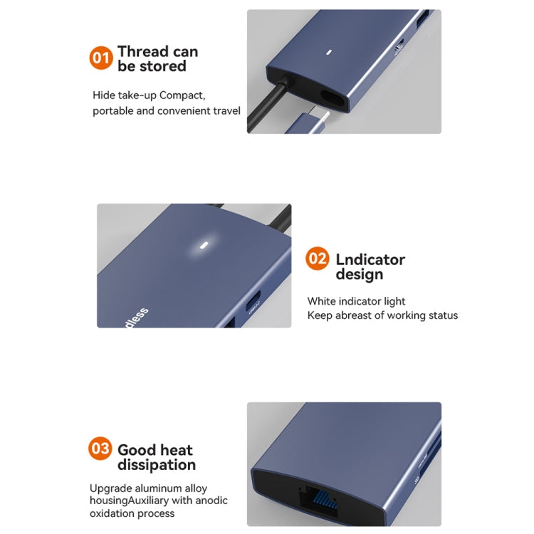 Blueendless 4K60Hz + Gigabit LAN + Data Type-C Docking Station, Spec: 6-in-1 Gray