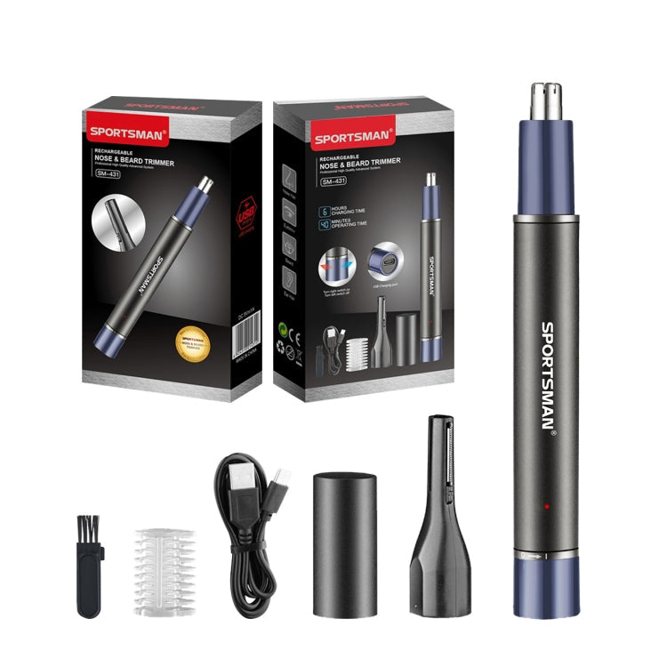 SPORTSMAN SM-431 2 In 1 Electric Nose Hair Repairer Rechargeable Eyebrow Shaver Body Hair Trimmer(Blue Black)
