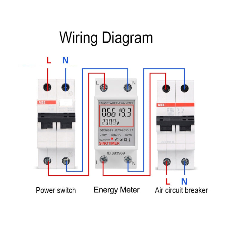 SINOTIMER  DDS6619 80A 230V Din Rail Single Phase Energy Meter Voltage Current Power Meter Without Backlight