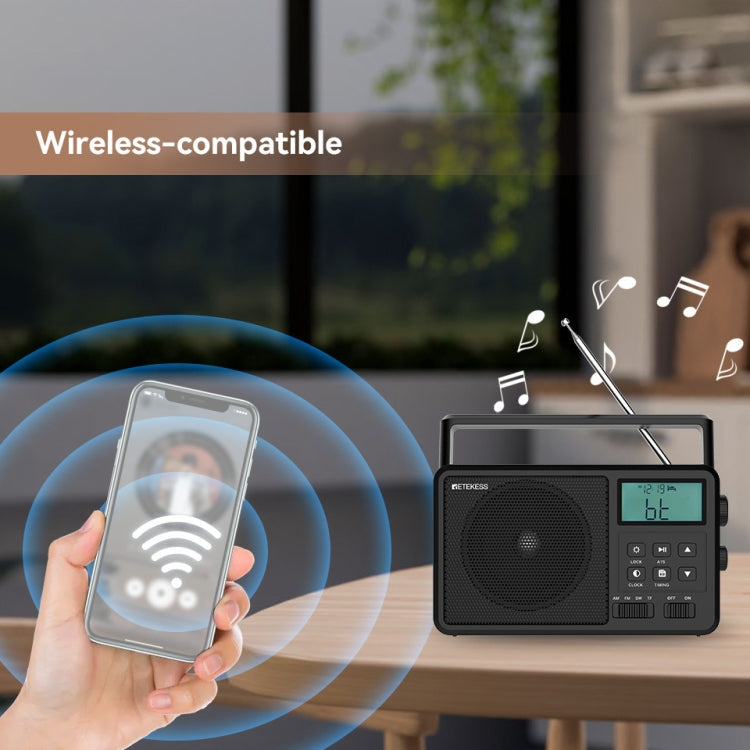 Retekess TR638 LCD Digital Display Full-Band Bluetooth FM Radio Support External Antenna(US Plug)
