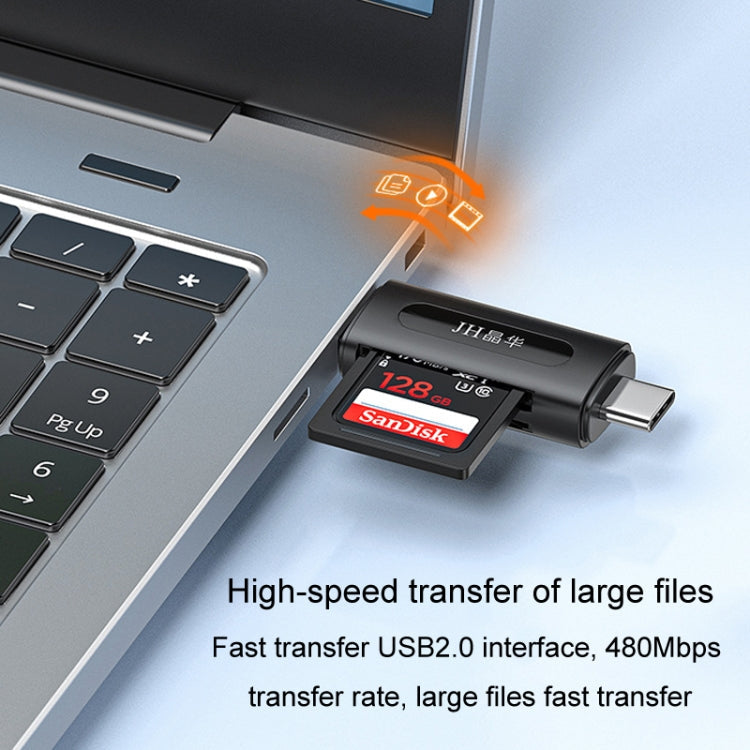 JINGHUA Type-C / USB2.0 TF+SD 2 In 1 Card Reader Multi-function Reader(Black)