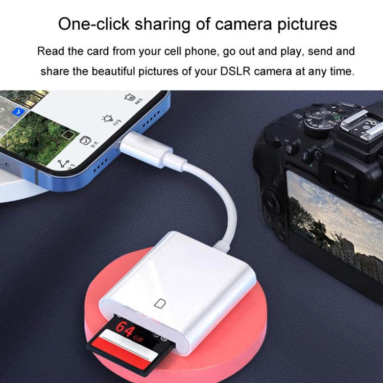 JINGHUA Mobile Phone Card Reader Converter Memory Card Reader, Model: Lighning With Cable SD