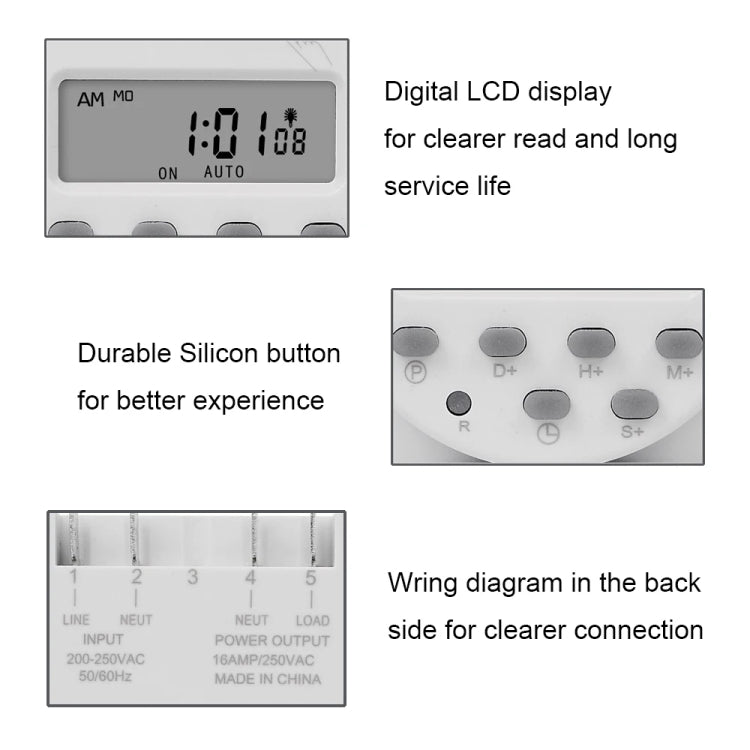 SINOTIMER CN101S-110V 1 Second Interval Digital LCD Timer Switch 7 Days Weekly Programmable Time Relay