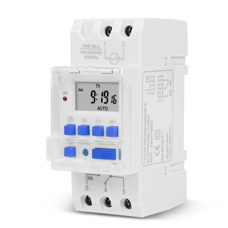 SINOTIMER TM919A-2 220V 16A Din Rail Mount Digital Timer Switch Microcomputer Weekly Programmable Time Relay Control