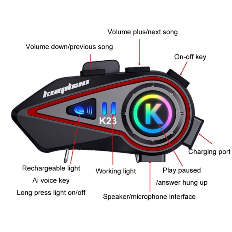 KUQIBAO Motorcycle Helmet Long-Lasting Bluetooth-compatible Headset With Light(Soft Microphone)
