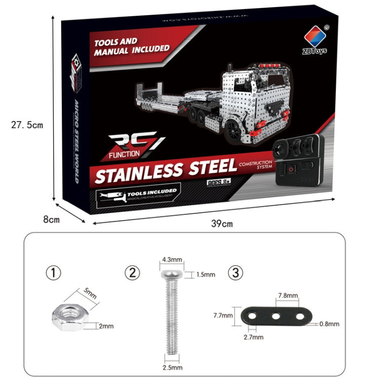 2011pcs / Box ZBToys Building Blocks Mechanical Toys Hand-Assembled Remote Control Trailer Metal Model