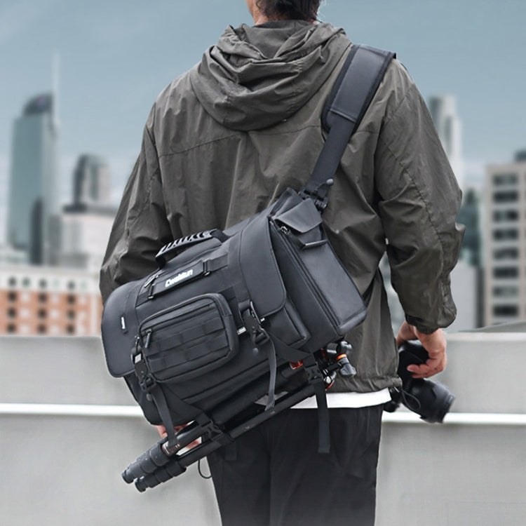 Cwatcun D115 Shoulder Crossbody Waterproof Leather Film DSLR Camera Bag, Color: Black Large