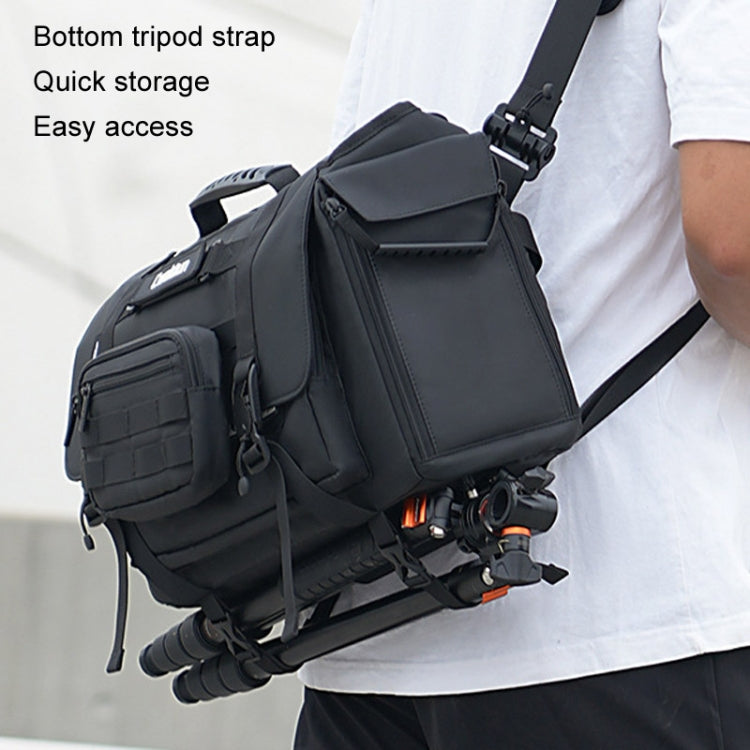 Cwatcun D115 Shoulder Crossbody Waterproof Leather Film DSLR Camera Bag, Color: Black Large