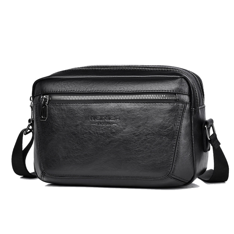 WEIXIER D523 Men Large Capacity Crossbody Single Shoulder Bag Casual PU Messenger Handbag(Black)