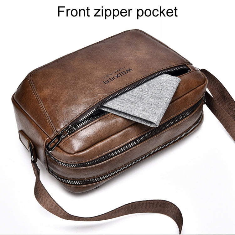 WEIXIER D523 Men Large Capacity Crossbody Single Shoulder Bag Casual PU Messenger Handbag(Black)