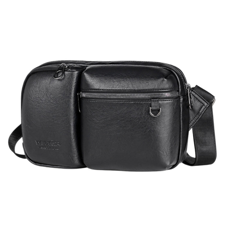 WEIXIER D401 Men Large Capacity Crossbody Single Shoulder Bag Casual PU Messenger Handbag(Black)