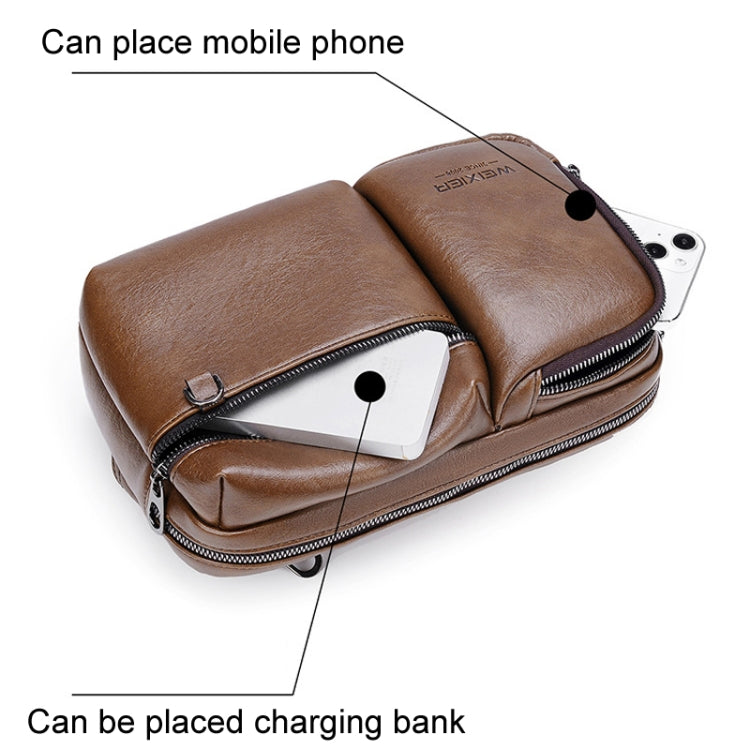 WEIXIER D401 Men Large Capacity Crossbody Single Shoulder Bag Casual PU Messenger Handbag(Black)