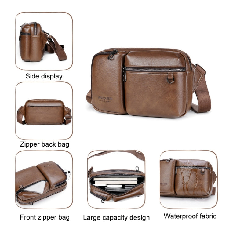 WEIXIER D401 Men Large Capacity Crossbody Single Shoulder Bag Casual PU Messenger Handbag(Black)