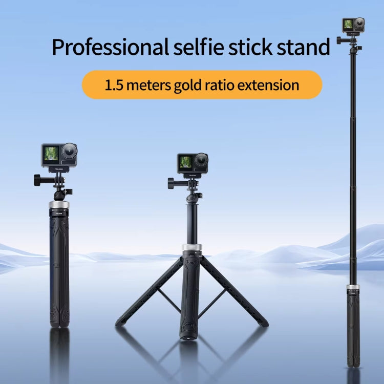 TELESIN 360 Degree Rotation 1.5m Selfie Stick Foldable Tripod For GoPro Hero / Insta360 /  DJI Osmo Action(Black)