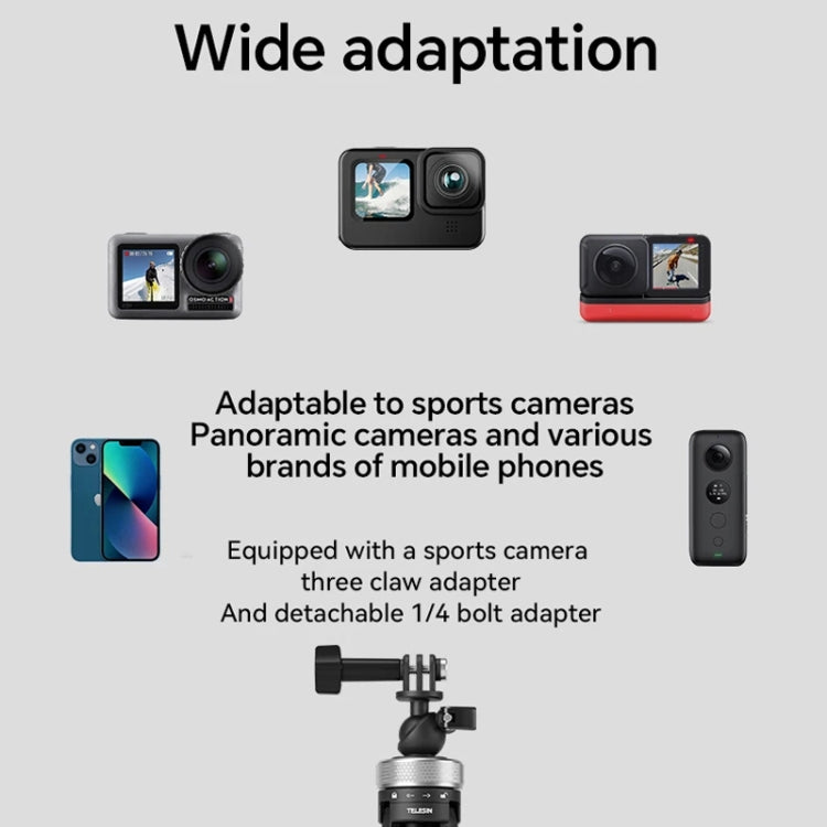 TELESIN 360 Degree Rotation 1.5m Selfie Stick Foldable Tripod For GoPro Hero / Insta360 /  DJI Osmo Action(Black)