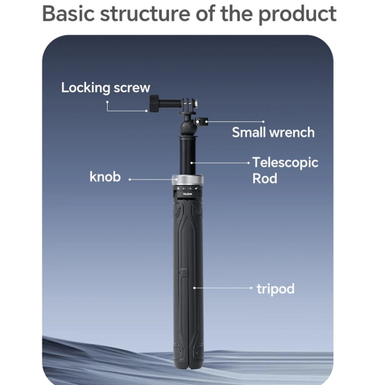 TELESIN 360 Degree Rotation 1.5m Selfie Stick Foldable Tripod For GoPro Hero / Insta360 /  DJI Osmo Action(Black)