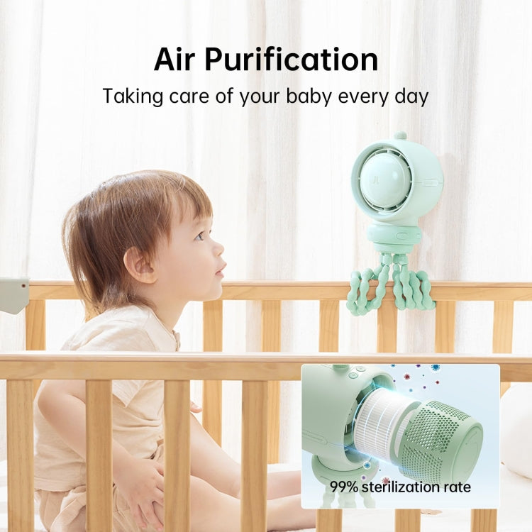 JisuLife Stroller Fan Life2S High Speed Energy Saving Stroller Mini Fan Octopus Bladeless Swingable Head Air Purifying Fan(Mint Green)